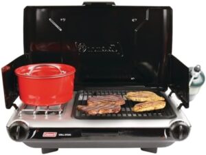 Coleman Tabletop 2-in-1 Camping Grill/Stove, 2-Burner Propane Grill & Stove for Outdoor Cooking with Adjustable Burners & Pressure Regulator, 20,000 BTUs of Power for Camping, Tailgating, Grilling