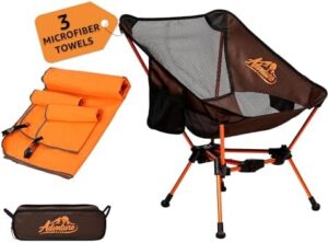 Portable Camping Chair with 3 Microfiber Towels - Comfortable Backpack Chair with Side Pockets - Collapsible & Lightweight Chair for Camping, Tailgates, Beach, & Sports