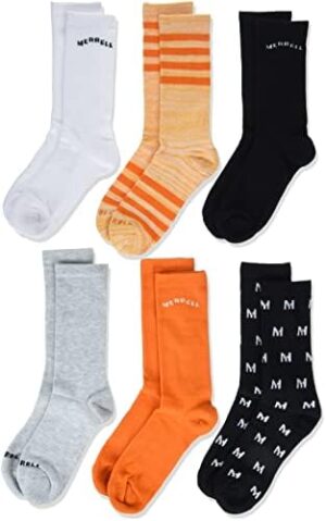 Merrell Kids' Everyday Half Cushion Crew Socks - 6 Pair Pack - Reinforced Heel and Toe