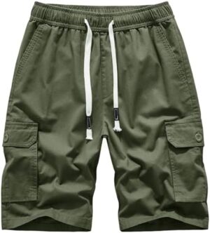 Msmsse Men's Cargo Shorts Elastic Waist Drawstring Summer Casual Cotton Work Athletic Shorts