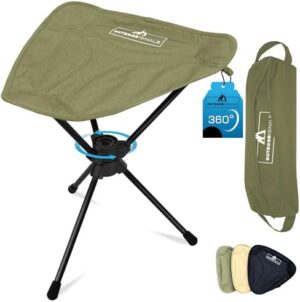 Ultralightweight 360° Rotating Camping Stool - 1.2 lbs, 265 lbs Max Load - Portable, Foldable Tripod Chair for Hiking, Hunting, Camping, Waiting in Line - Collapsible - 360 Swivel