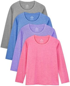 Cooraby Girls Long Sleeve Shirt Athletic Active Dry Fit Crew Neck T-Shirt Soft Activewear Shirts for Youth Teens Girls