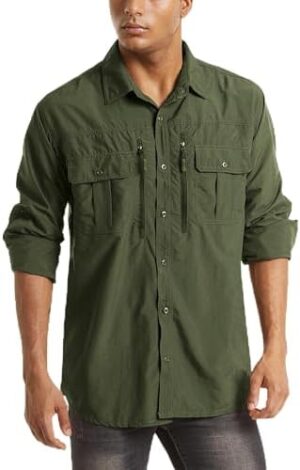 MAGCOMSEN Men's UPF 50+ Sun Protection Shirts, Button Down Long Sleeve Shirt for Hiking, Fishing, Safari