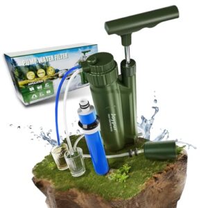 Portable Water Filter Pump, Water Filtration System Survival with 0.0001 Micron RO Membrane, 3 Filter Stages, Water Purifier for Hiking, Camping, Emergency, and Outdoor Activities