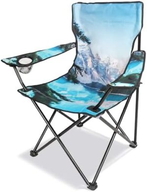 Folding Camping Chair,Portable Lawn Chair w/Cup Holder,Carry Bag,Heavy Duty Outdoor Camp Chair for Adults,Perfect for Garden,Hiking,Picnics and Beach Trips,Blue Lake