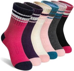 Kids Merino Wool Hiking Socks Boy Girls Winter Thick Boot Cushion Warm Thermal Crew Socks 6 Pairs