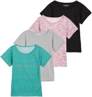 Black Bear Girls’ Athletic T-Shirt – 4 Pack Active Performance Dry-Fit Sports Tee (4-18)