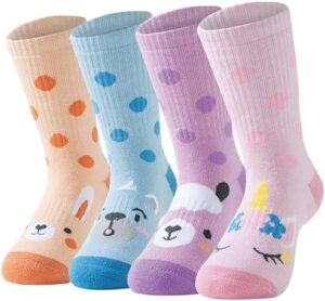 4 Pairs Kids Merino Wool Hiking Socks Boys Girls Teen Thermal Socks Winter Warm Cozy Thick Cushion Snow Socks