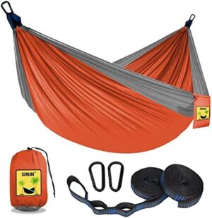 SZHLUX Camping Hammock Double & Single Portable Hammocks with 2 Tree Straps, Great for Hiking,Backpacking,Hunting,Outdoor,Beach,Camping,Orange / Grey