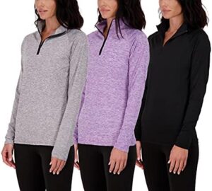 Real Essentials 3 Pack: Womens Dry-Fit Long Sleeve Quarter Zip & Full Zip Up Hoodie Workout Jacket (Available in Plus)