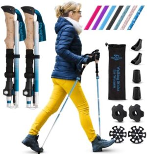 Walking Sticks for Women - 14.5" Foldable Hiking Poles for Backpacking, Exercising and Traveling, Set of 2 Aluminum Nordic Collapsible Trekking Poles