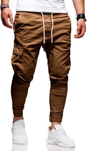 Men's Casual Pants - Cotton Chino Cargo Pants for Hiking and Outdoor Recreation, Drawstring Sweatpants in Twill Track Jogging