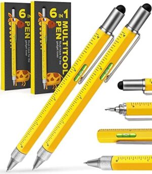 Stocking Stuffers Gifts for Men Dad-Multitool Pen Construction Tools, Pen Tool Gadget for Men Women,Gifts Ideas for Engineer Woodworkers Carpenter Stylus,Ruler,Level,Screwdriver,Ballpoint Pen 2 Pack