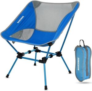 MARCHWAY Ultralight Folding Camping Chair, Heavy Duty Portable Compact for Outdoor Camp, Travel, Beach, Picnic, Festival, Hiking, Lightweight Backpacking (Bright Blue)