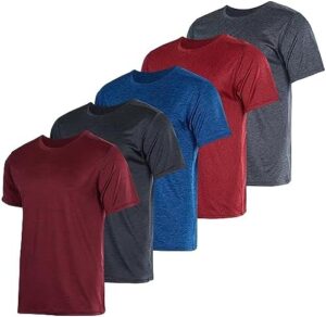 Real Essentials 5 Pack: Men’s Short Sleeve Dry Fit Active Crew Neck T Shirt - Athletic Running Gym Workout Tee Tops