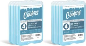 Cool Coolers by Fit + Fresh, Reusable & Long-Lasting XL Slim Ice Packs, Cold Packs for Lunch Boxes, Ice Packs for Lunch Bags. Cooler Accessories for Camping, Beach, Lunch, and Work, 8PK, Clear Blue