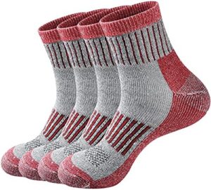 ECOEY Men's Merino Wool Cushioned Hiking Trekking Socks 4 Pairs, Quarter Length with Moisture Wicking