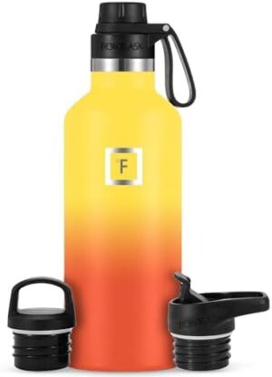 IRON °FLASK Camping & Hiking Hydration Canteens - 3 Lids (Narrow Spout Lid) Leak Proof Vacuum Insulated Stainless Steel - Hot & Cold Double Walled Sports Water Bottle - Fire, 32 Oz