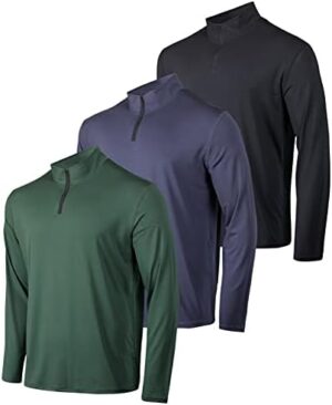 Real Essentials 3 Pack: Men's Dry-Fit Active Quarter Zip Long Sleeve Athletic Performance Pullover (Available In Big & Tall)