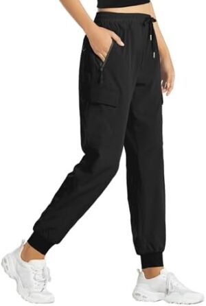 Buauty Women's Hiking Pants - Lightweight Quick Dry Cargo Joggers with Pockets, Elastic Waist for Outdoor and Travel