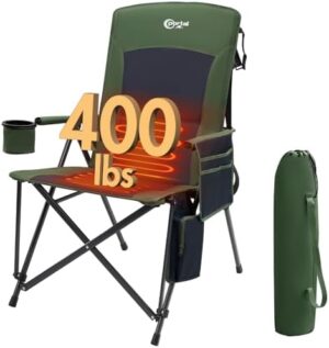 PORTAL Heated Camping Chairs for Adults Outdoor Sports Oversized Folding Lawn Chair with High Back, Heavy Duty 400 Lbs, Battery Not Included, Green