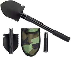 Gardening Folding Shovel Military Camping Shovel Survival Gear Entrenching Tool with Carrying Pouch Metal Handle for Camping Trekking Gardening Fishing Backpacking Snow (Black)