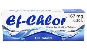 Ef-Chlor Water Purification Tablets/Drops (167 mg - 100 Tablets) - Potable Water Treatment Ideal for Emergencies, Survival, Travel, and Camping, Purifies (5.2-6.6) Gallons Water in 1 Tablet