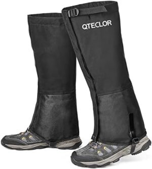 QTECLOR Leg Gaiters Waterproof Snow Boot Gaiters for Snowshoeing, Hiking, Hunting, Running, Motorcycle Anti-Tear Oxford Fabric, TPU Instep Belt Metal Shoelace Hook for Outdoor