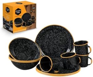 Granite Ware Outdoor Set - Enameled Steel - Perfect for Camping (1- Outdoor Dining Set)