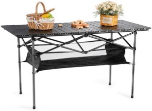 Rengue Folding Camping Table - Portable Lightweight Table for Outdoor, Picnic, BBQ, Travel, Hiking, Garden, Patio, Mesh Layer & Spacious for 4-6 People, 47.24" L x 21.65" W x 25" H