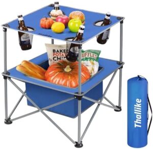 Portable Picnic Camping Table That Fold Up Lightweight, Folding Camping Table 77LBS Load-Bearing, Beach Table with 4 Tear Resistance Cup Holders, Carry Bag for Camp Outdoor Fishing