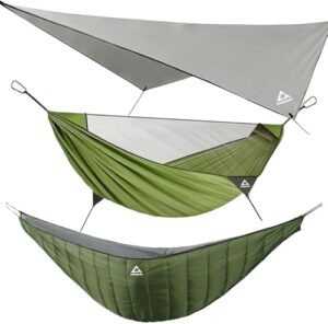 Camping Hammock with Mosquito Net & Hammock Underquilt and Rain Fly Tarp - Portable Hammocks for Indoor, Outdoor, Hiking, Backpacking, Backyard, Beach & Travel (Hold Up to 500lbs)