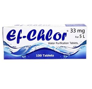 Ef-Chlor Water Purification Tablets/Drops (33 mg - 100 Tablets) - Potable Drinking Water Treatment Ideal for Emergencies, Survival, Travel, and Camping, Purifies 2.64 Gallons in 1 Tablet