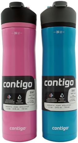 Contigo Cortland Chill 2.0, Stainless Steel Water Bottle with AUTOSEAL Lid, 24 oz, Juniper and Azalea, 2-Pack