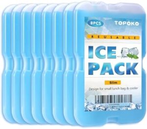 TOPOKO Ice Packs for Lunch Bags, Cooler, Freezer Packs for Lunch Box, Cooler Bag, Slim Reusable & Long-Lasting, BPA-Free, Quick Freeze, Perfect for Picnic, Camping, Beach, Outdoor Sports