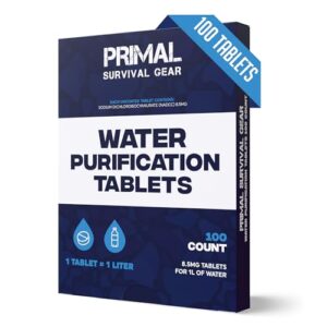 Water Purifier Tablets –Water Purification Tablets for Emergency Water - Hiking, Camping, Survival, Emergency – Drinking Water Filtration System Survival Tabs - Purificador De Agua - 100 Tablets - 1L