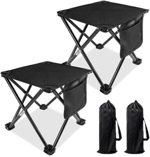 Folding Camping Stool with Side Pocket & Carry Bag, 12.9" Portable Fishing Camp Stool, Collapsible Camping Foot Rest, Camping Chairs Seat Lightweight for Adults Outdoor (2Pcs, Black)