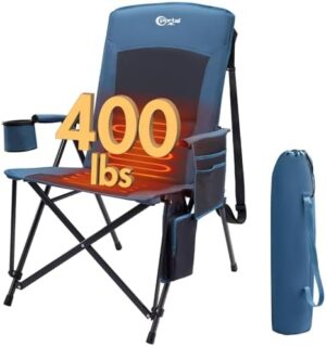 PORTAL Heated Camping Chairs for Adults Outdoor Sports Oversized Folding Lawn Chair with High Back, Heavy Duty 400 Lbs, Battery Not Included, Blue