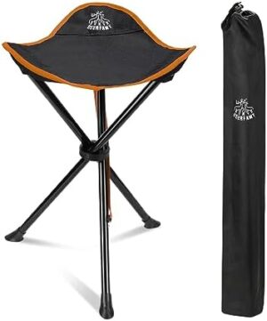 DEERFAMY Camping Stool 3 Legged Hold up to 225lbs Portable Tripod Seat with Shoulder Strap Compact Tri-Leg Chair for Backpacking Kayaking Canoeing Hiking Hunting Fishing Outdoor, Orange 1 Pack