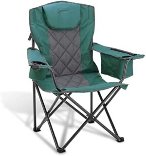 ARROWHEAD OUTDOOR Portable Folding Camping Quad Chair w/ 6-Can Cooler, Cup & Wine Glass Holders, Heavy-Duty Carrying Bag, Padded Armrests, Headrest & Seat, Supports up to 450lbs, USA-Based Support