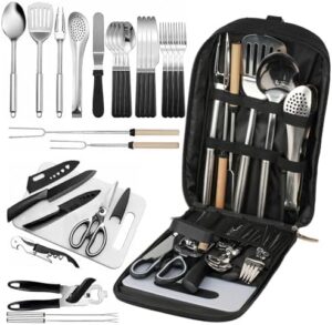 aiGear Camping Kitchen Utensil Set 27 Piece Portable Cookware Kit for BBQs, Outdoor Cooking, Picnics, and Adventures Camping Cookware Kitchenware Storage