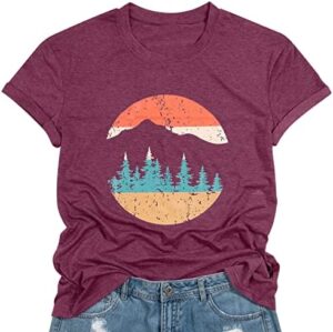 Graphic Tees for Women: Adventure T-Shirt Hiking Mountain Shirts Casual Short Sleeve Graphic Tee Tops