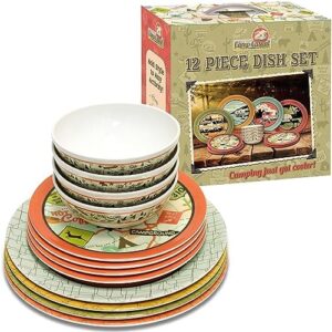 Melamine Plates & Bowls Set - 12-Piece Dish Set for Indoor & Outdoor Dining - BPA Free, Top Shelf Dishwasher Suitable Dinnerware Set - Sturdy Melamine Dinnerware Sets - Camping Dishes by Camp Casual