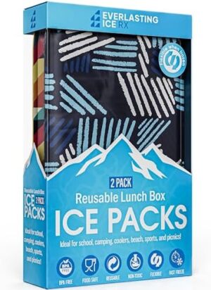 Everlasting Ice RX Reusable Ice Packs for Lunch Boxes & Coolers (2 Pack) Flexible, Long-Lasting, BPA Free, Versatile Soft Ice Pack for Insulated Bags, Picnic, Travel, and More