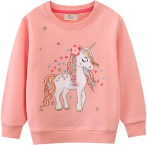 Akyzic Little Girls Sweatshirts Cotton Long Sleeve Crewneck Pullover Toddler Kids Winter Warm Shirt Sweater Tops 2t-8t