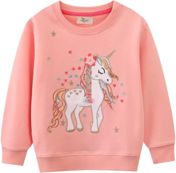 Akyzic Little Girls Sweatshirts Cotton Long Sleeve Crewneck Pullover Toddler Kids Winter Warm Shirt Sweater Tops 2t-8t