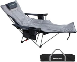 Reclining Camping Chair with Removable Footrest Lounge Chair with Headrest, Cotton Cushion, Portable Adjustable Folding Chairs for Adults Grey