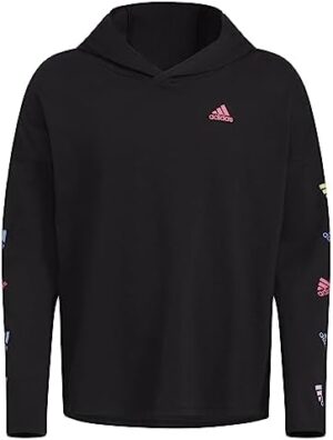 adidas Girls' Long Sleeve Hooded Graphic Tee