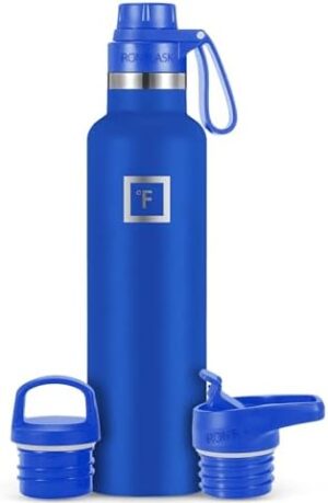 IRON °FLASK Camping & Hiking Hydration Canteens - 3 Lids (Narrow Spout Lid) Leak Proof Vacuum Insulated Stainless Steel - Hot & Cold Double Walled Sports Water Bottle - Cobalt, 24 Oz