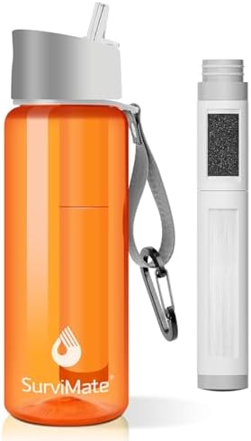 SurviMate 5-Stage 0.01μm Ultra-Filtration Filtered Water Bottle, BPA-Free Material, NSF/ANSI 42&372 Certified, Portable Water Filter Bottle for Survival, Camping, Hiking, and Emergency Use